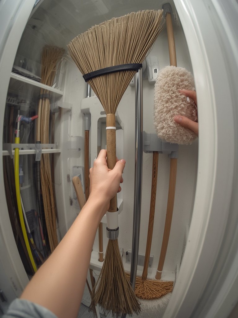 broom holder in action